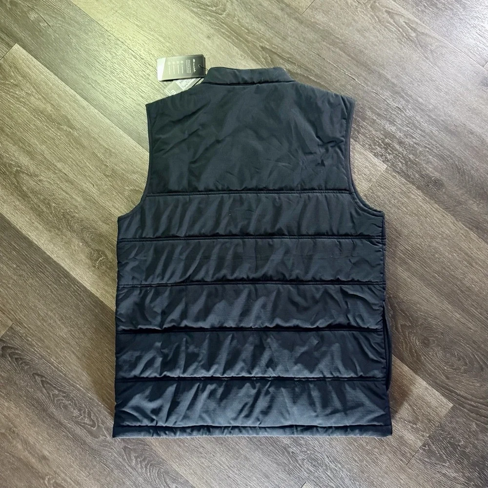 Travis Mathews Men's large L Black Puffer Vest with Pink Logo Sundae